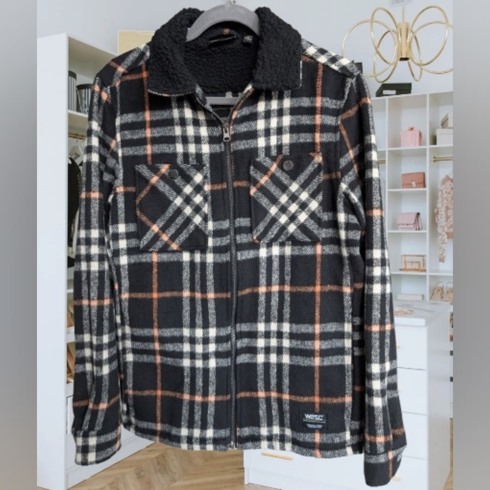 WeSC Liam Plaid Shacket Chore Coat w/ Sherpa‎ Collar Unisex